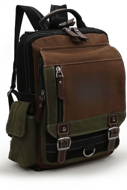 Cappadocia 4012 Brown Khaki Black Postman Small Backpack with Cross Shoulder Strap Daily Cotton Gabardine Bag