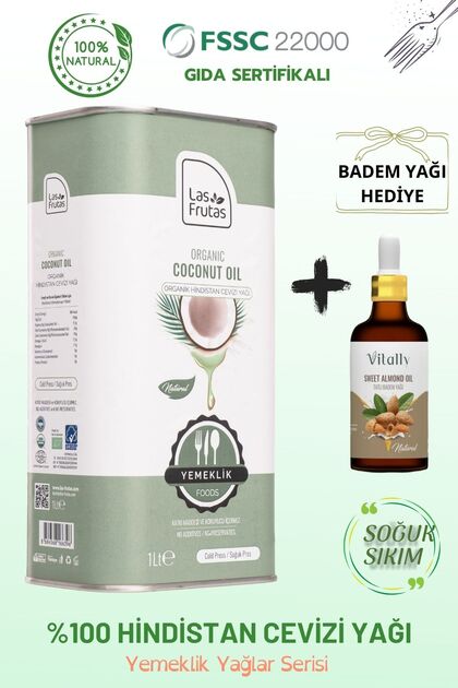 Organik Yemeklik Hindistan Cevizi Yağı 1 Lt
