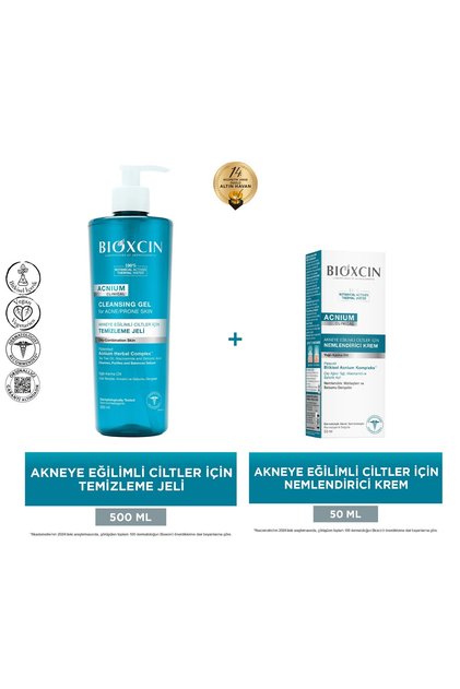 Acnium Sebum Dengeleyici Yüz Yıkama Jeli 500 ml + Bioxcin Acnium Sebum Dengeleyici Nemlendir