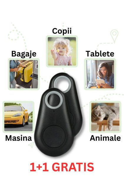 Tracker GPS Bluetooth Animale, Localizator Chei, GPS Câini Pisici, Tracker Bagaje (1+1 GRATIS)