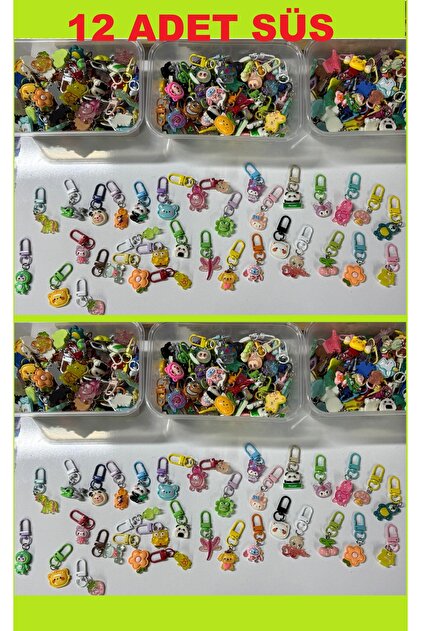 Kawaii Sevimli Anahtarlık ve Fermuar Süsü–Renkli Mini Figür Charm-Çanta Kalemlik Cüzdan Süsü 12 adet - KARNE HEDİYESİ