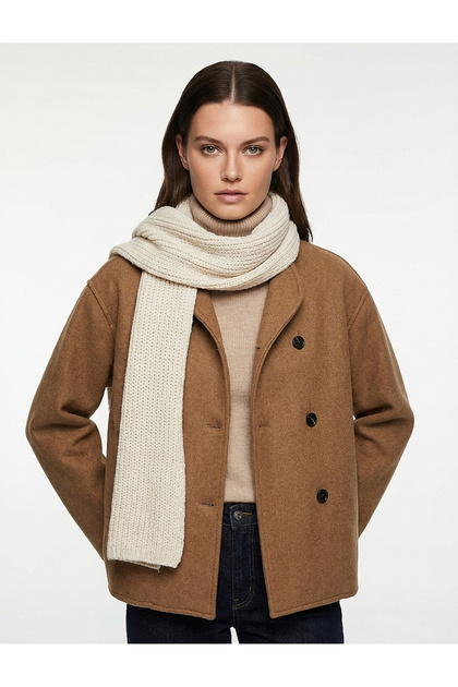 Long Sleeve Stand Collar Buttoned Double-Breasted Cashmere Jacket