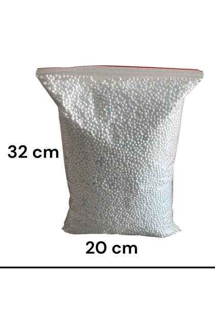Strafor Köpük Boncuk 100 gram iri taneli 3-4 mm mavili beyazlı renk