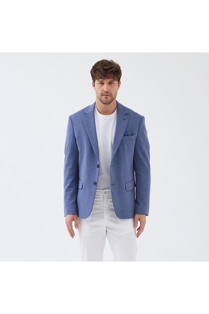 Savue Men's Light Navy Blue Cotton Blend Stretch Fabric Stretch Fabric Sports Blazer Jacket