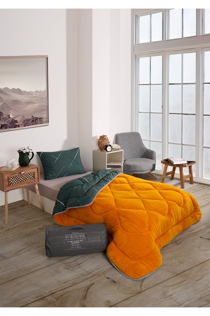 Single Double Sided Welsoft Quilt and Pillowcase Fluffy Fleece Wellsoft Quilt Set Beige Check