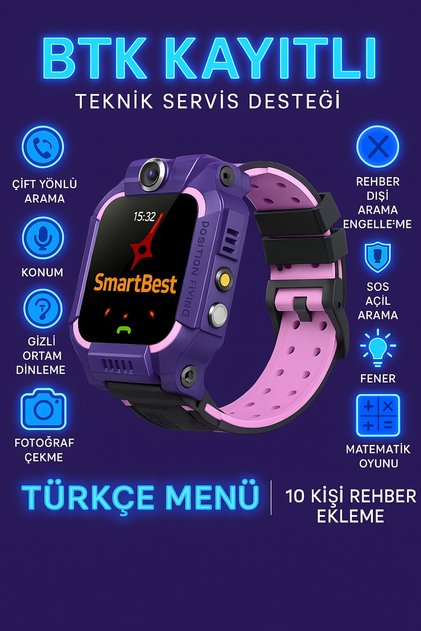 SMARTBEST Y-10 Sim Kart Girişli Akıllı Çocuk Takip Saati Uzaktan Dinleme Özellikli Türkçe Menü