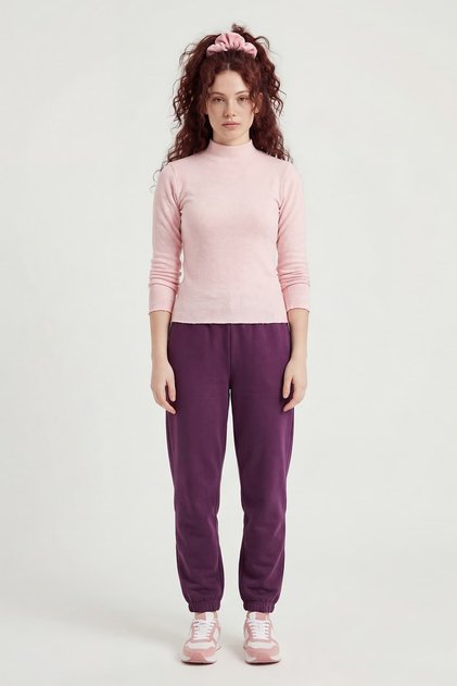 Women's Stand Collar Long Sleeve T-shirt Pink Melange