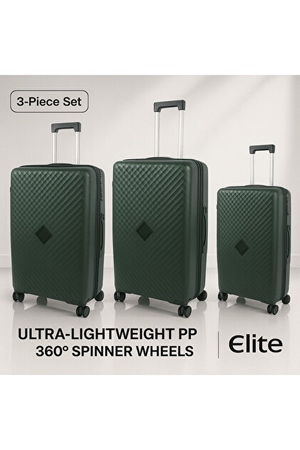3-Piece Hard-Shell Luggage Set (20/24/28) – Lightweight Spinner Suitcase – Dark Green