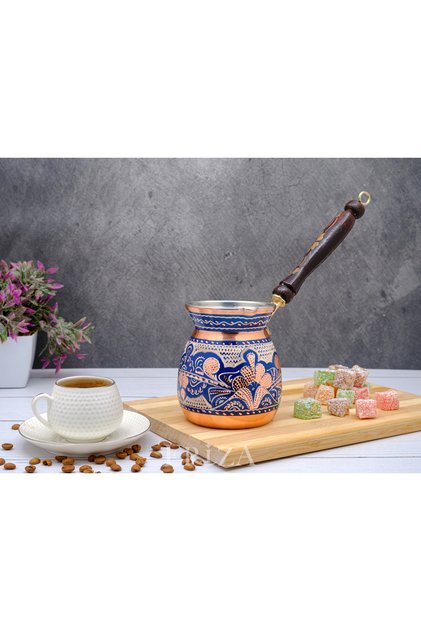 Handmade Embroidered Pewter Thick Copper Coffee Pot for 6-7 People
