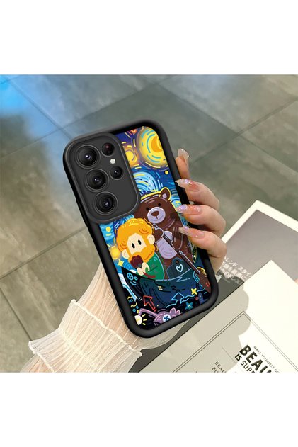Samsung Galaxy S22 Ultra Compatible Black Silicone Van Gogh Starry Night Pattern Anti-Slip Phone Case