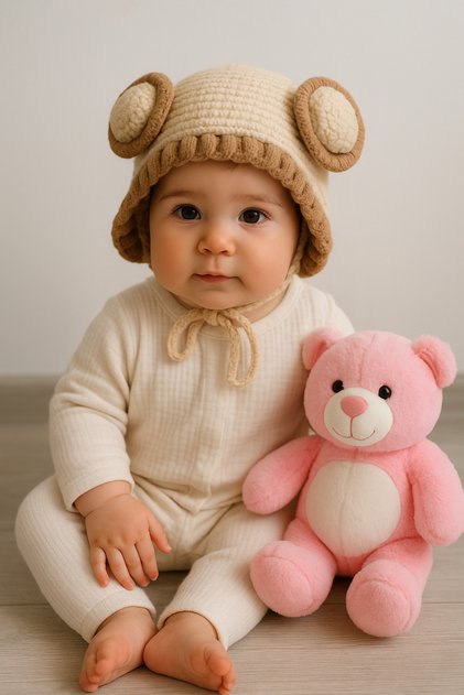 Knitted Outer Part, 100% Cotton Inner Part Baby Beanie