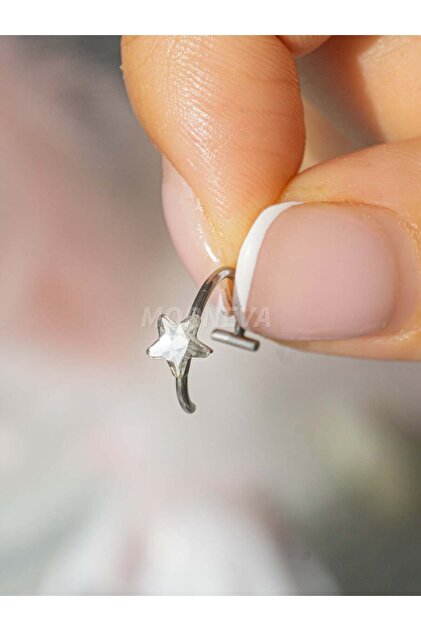 18k PARCA bindi pierce 新品未開封 MORNEVA Deliksiz Taşlı Yıldız Çelik Halka Sıkıştırma Fake Dudak