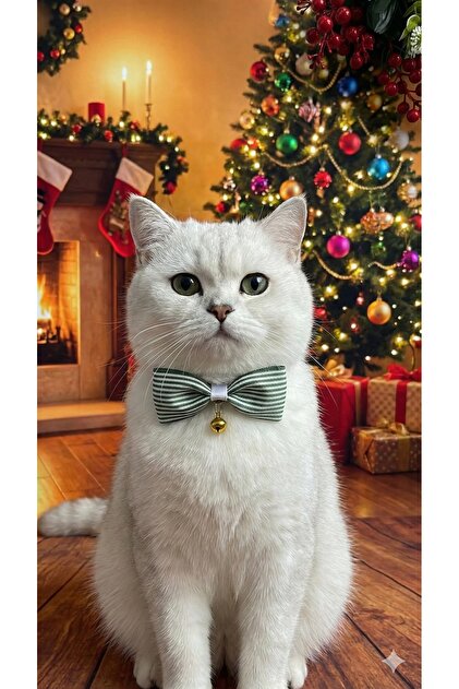 Christmas Themed Green Striped Cat and Small Breed Dog Collar