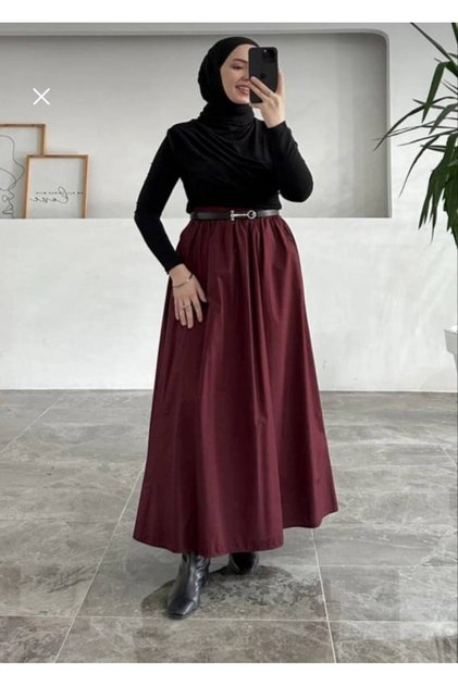 Long Elastic Casual Skirt Poplin Fabric