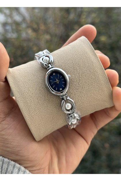 New Season Pearl Detailed Cord Oval Case Vintage Women's Wristwatch