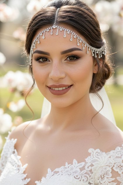 Minimalist Tek Sıra Kristal Taşlı Zincir Saç Aksesuarı Gelin Abiye Baştacı