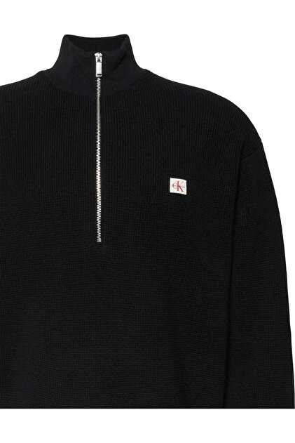 Calvin Klein LS EZ COTTON WAFFLE QUARTER ZIP Erkek Siyah