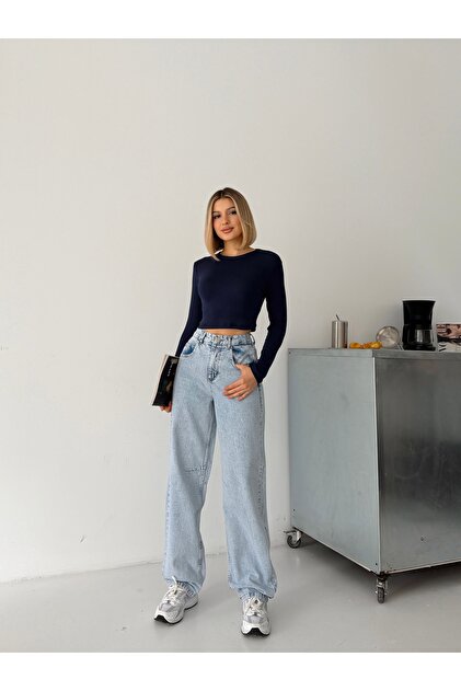 Back Belt with Buckle Detail Baggy Loose Legs