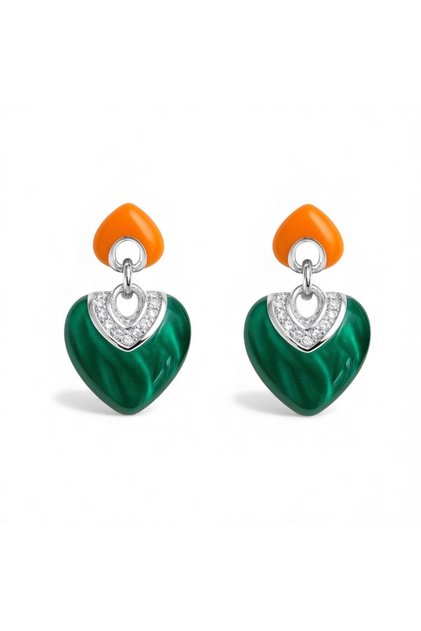 Orange-Silver-Green Heart Earrings