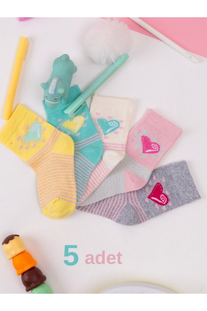 5'çift Bebek & Çocuk Çorap Kalp Desenli Dört Mevsim Okul Çorabı