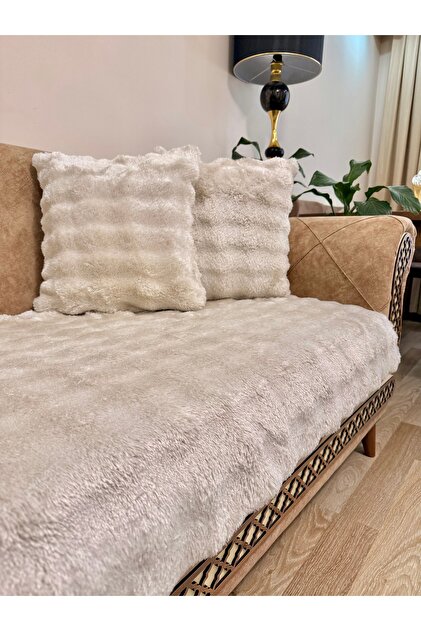 Thick Plush Sofa Cover for 3-Seater Sofa, Size 80X200, Beige Color