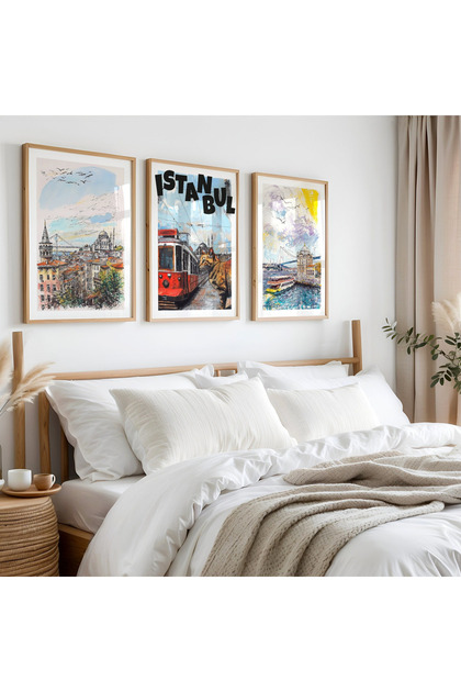 Wooden Framed 3 Piece Abstract Painting Home Beautiful Istanbul Qmrc