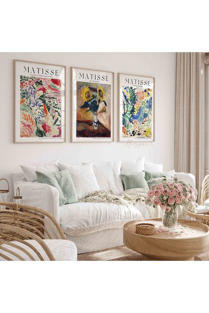 Wooden Framed 3 Piece Abstract Painting Abstract Model Matisse Qmrc