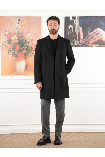 Men's Premium Italian Style S Slim Fit Mono Collar Cashmere Coat-Xprzk1000