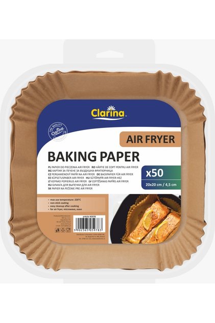 Hartie Air Fryer patrata Clarina, 20X20 x 4.5cm, 50 buc/set
