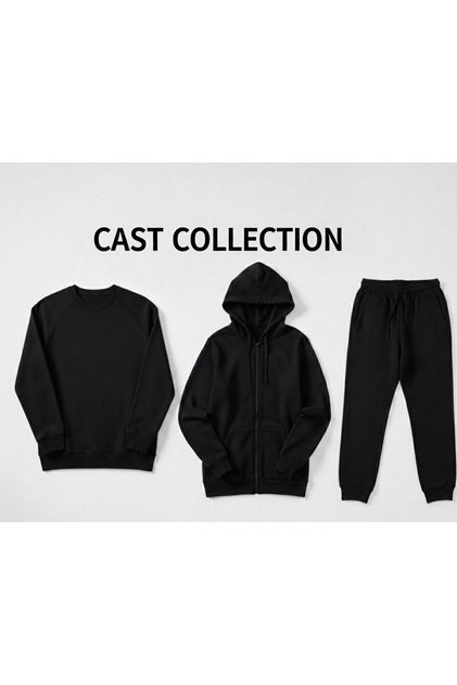Men's Black Zippered Cardigan Crew Neck Sweatshirt Tracksuit Set 3 Piece Set