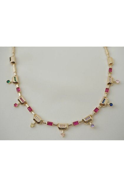 Kol125 Vip Mosaic Colorful Baguette Necklace