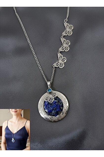 Lapis Stone with Steel Cover Design Necklace