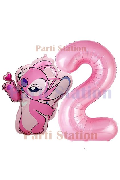 Lilo Stitch Balloon and Angel Balloon Concept 2Nd Birthday Balloon Set