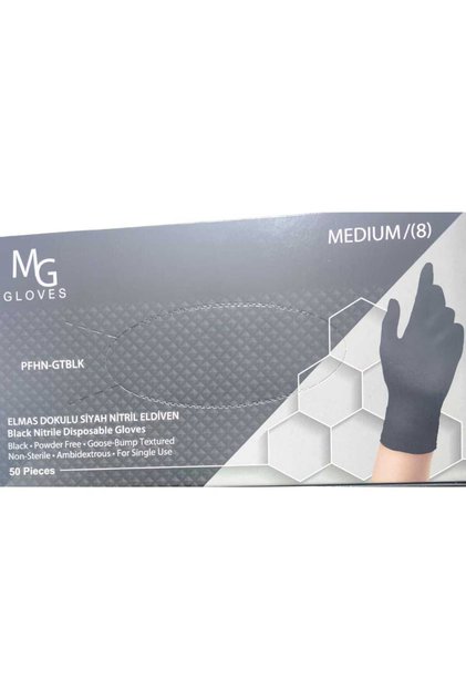 ELMAS DOKULU SİYAH NİTRİL ELDİVEN MEDİUM (8) 50 ADET