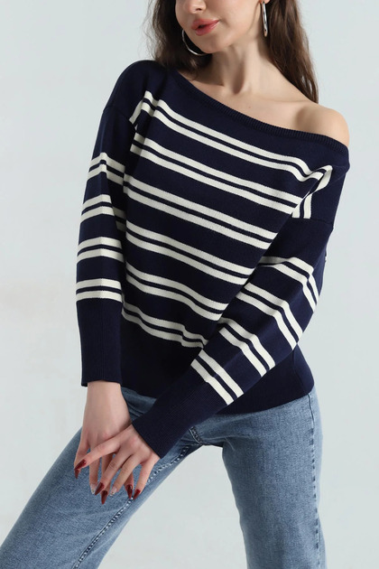 Women's Striped Boat Neck Knitwear Sweater
