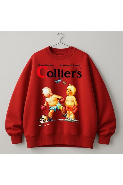 Red Box Boxer Kids Sports Design Two Thread Unisex Sweatshirt Dtf Ba Printed Afif Loose Fit