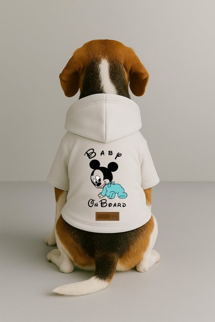 Printed Dog and Cat Clothing & Dress with Fleece Inside - White Color K Hooded Hoodie B314D