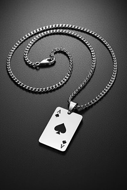 Silver Black Ace of Spades Chain Steel Necklace
