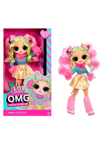 Papusa L.O.L. Surprise! O.M.G Outrageous Millennial Girls - Bubblegum DJ, inaltime 24 cm