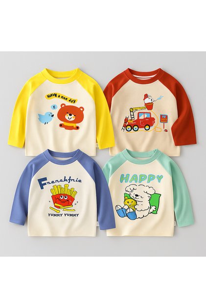 Set 4 bluze din bumbac pentru copii cu imprimeuri colorate