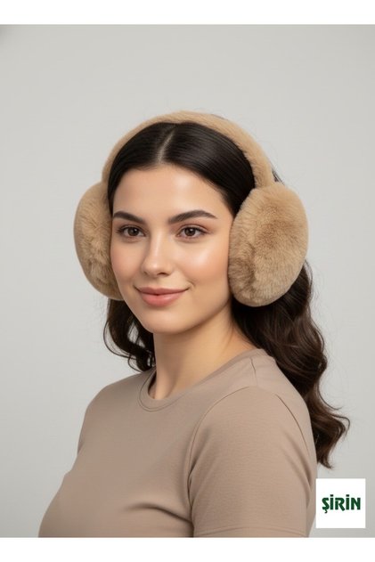 Foldable Soft Plush Earmuffs Beige Keep Warm - Soft Winter Women