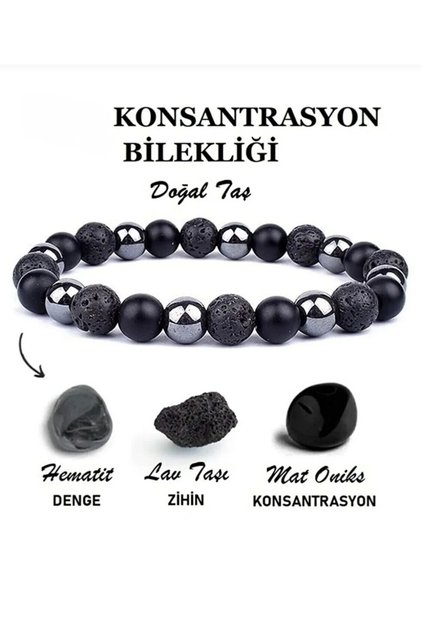 100% Real Natural Stone Concentration Bracelet | Lava-Oniks-Hematite Natural Stone | Gift Natural Stone