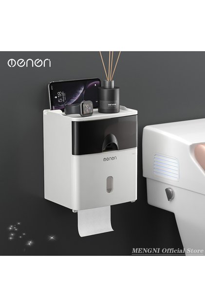 Black(Double) MENGNI High Quality Toilet Paper Holder Waterproof Tissue Storage Box Wall Mount Toile