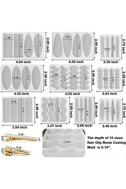 1set Deep Hair Clip Silicone Molds with Accessories, Thick Hairpin Molds for Epoxy Resin Casting, UV