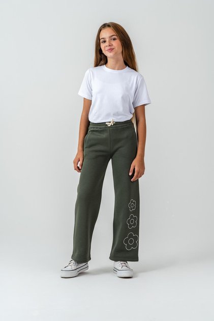 3 Thread Floral Embroidered Girls' Sweatpants