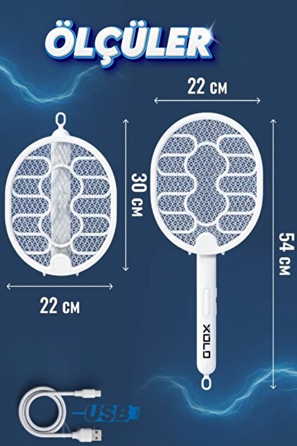 Xolo Beyaz Örmeli Ledli Yeni Nesil Akıllı Sinek Cız Raket