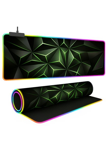 Mousepad profesional pentru gaming, 4 moduri de iluminare LED, model geometric 3D neon, 80x30 cm