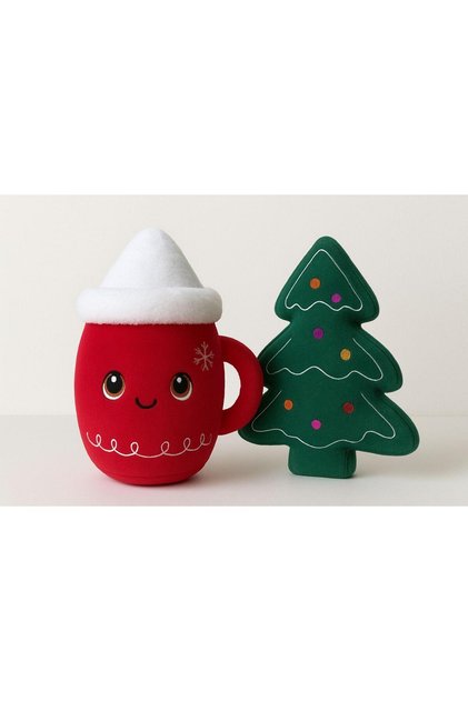 Christmas Decoration Mug Cup Figured Pillow 30 cm and Pine Tree Pillow 40 cm