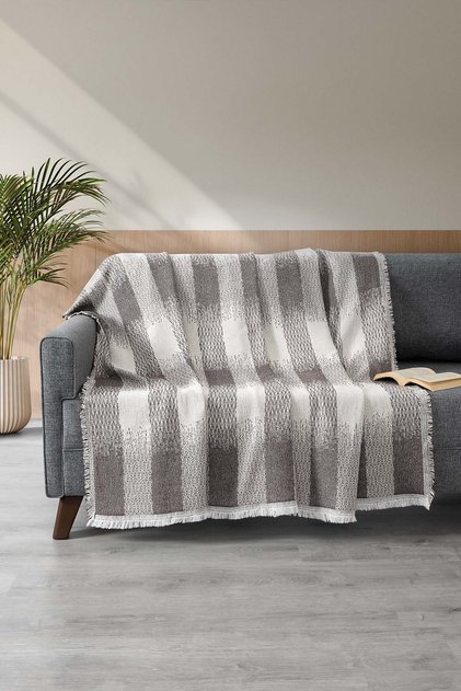 Brown Striped Jacquard Sofa Cover 180X240 cm – Cotton Woven Decorative Armchair and Sofa Cover