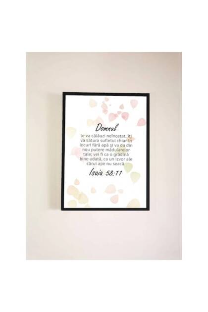 Pictură decorativă, verset biblic Isaia 58:11, 42x32cm, negru
